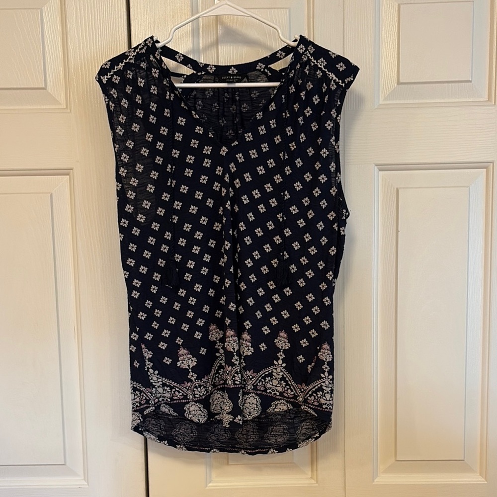 Lucky Brand Black and White Patterned Women's Top